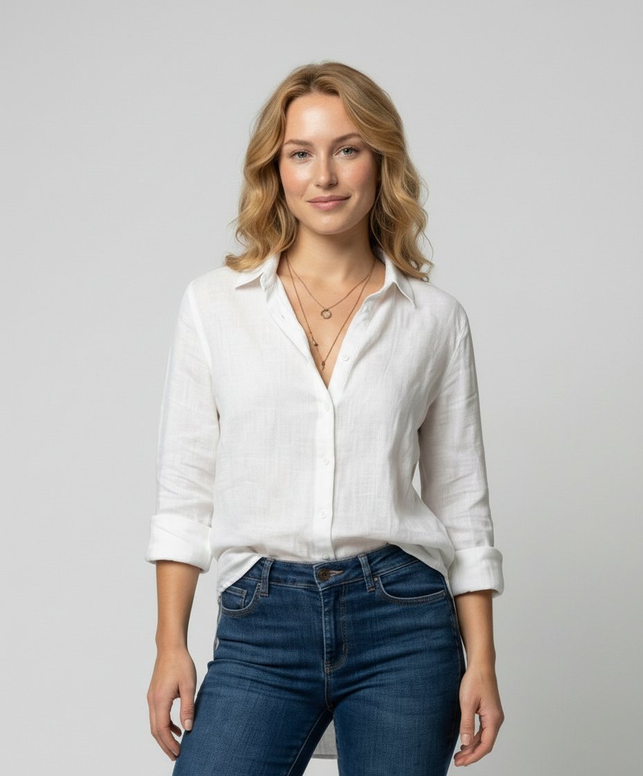 Bluse Damen | Klassische Hemdbluse mit Dreiviertelarm & Umlegekragen