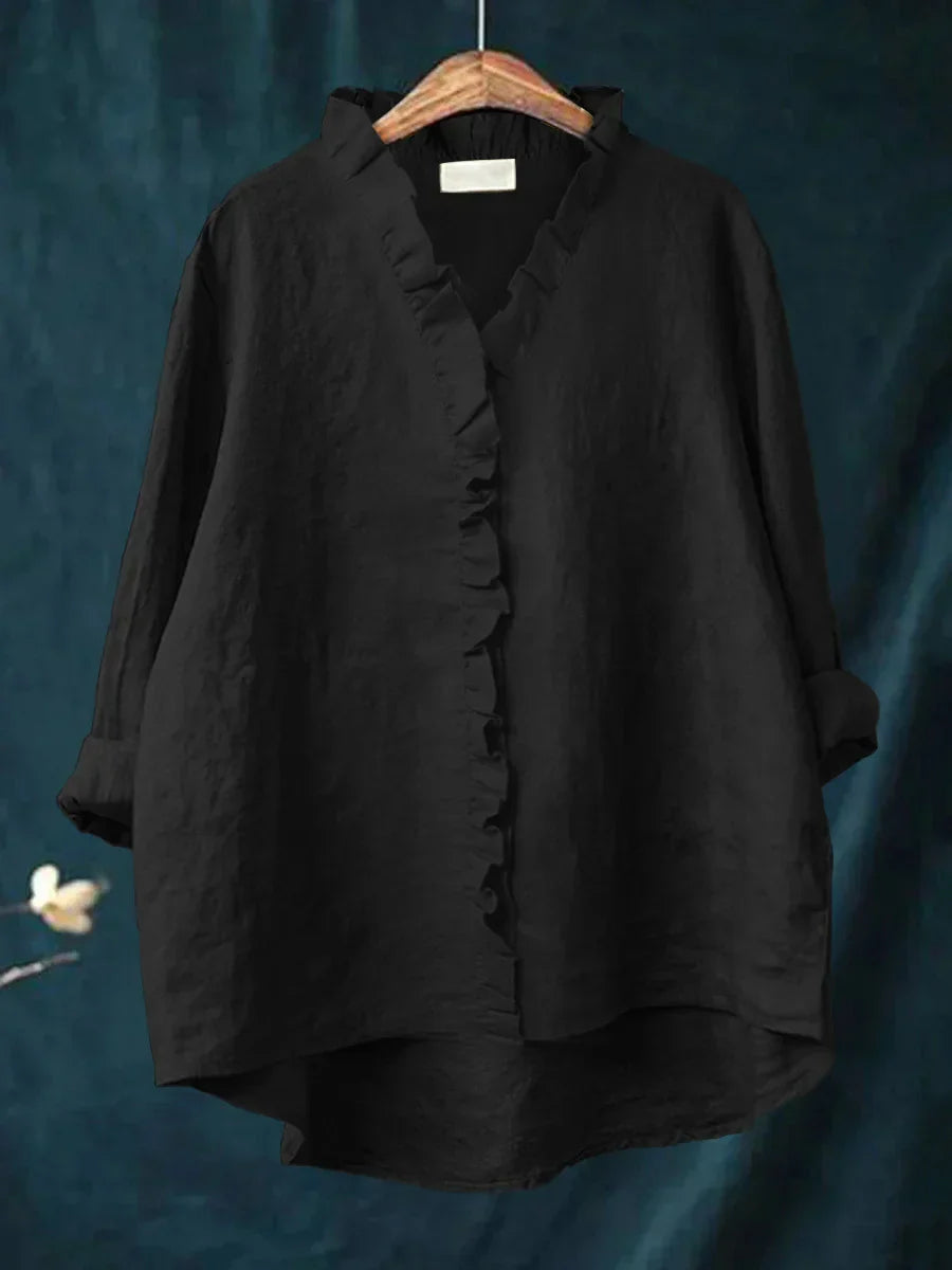 Bluse Damen | Lässig Elegant mit Rüschen & V-Ausschnitt