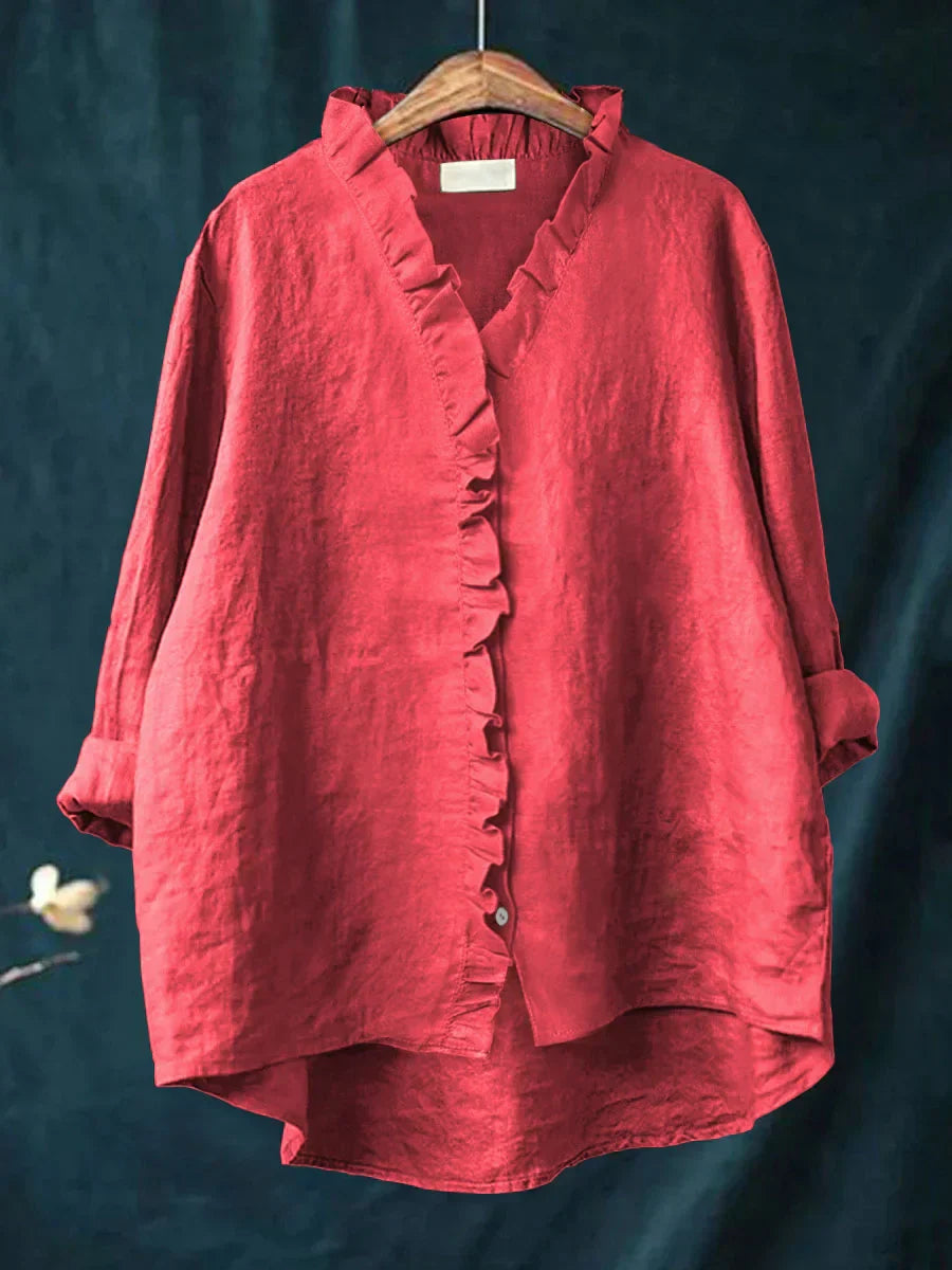 Bluse Damen | Lässig Elegant mit Rüschen & V-Ausschnitt