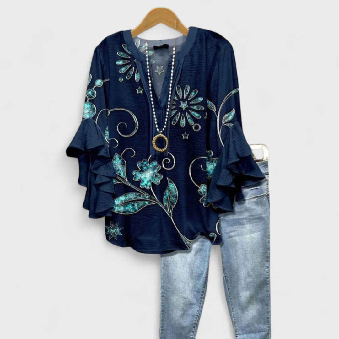 Bluse Damen | Volantärmel & schmeichelnder V-Ausschnitt