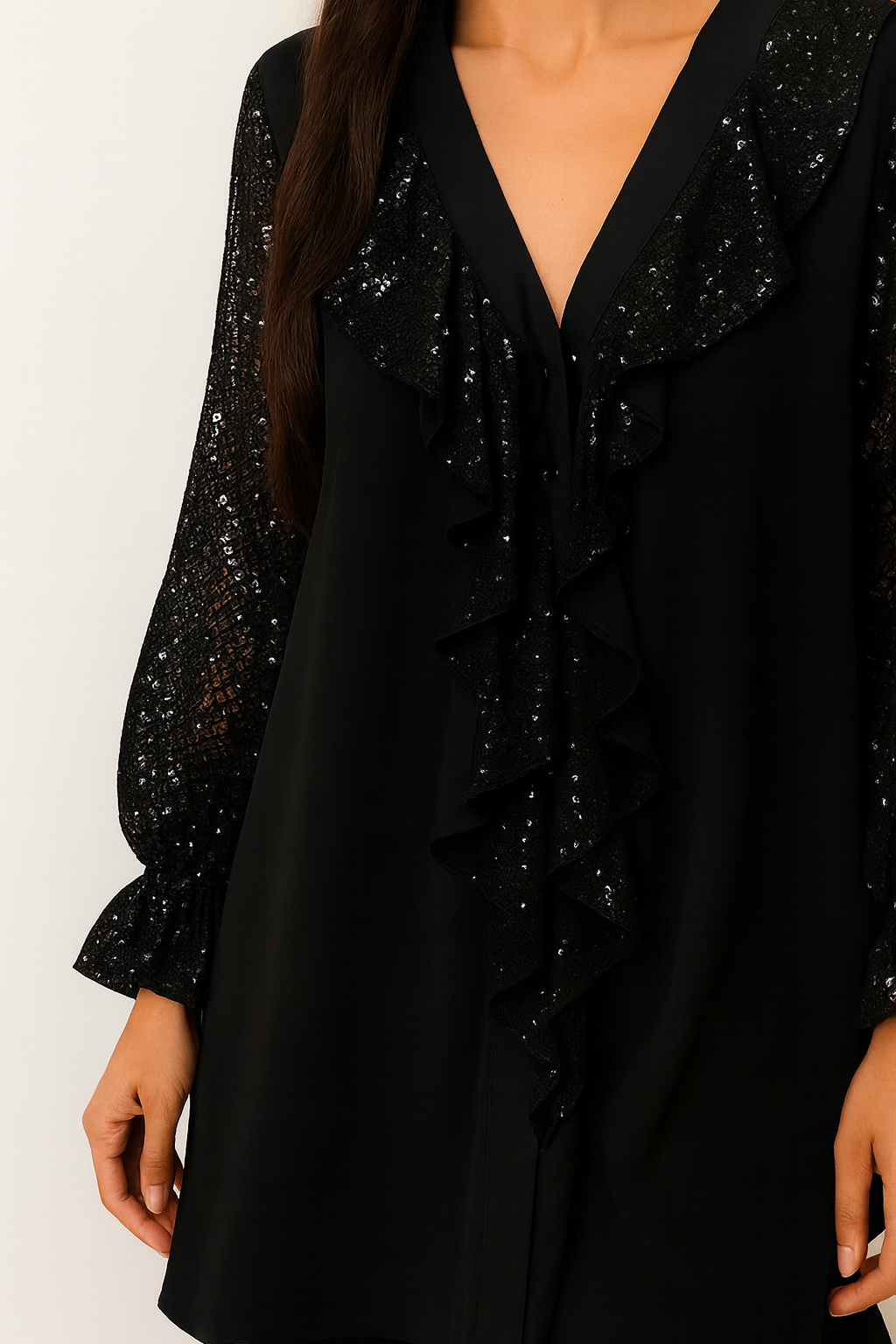 Bluse Damen mit Rüschen | Glitzer-Details & Sofort Eleganter Look