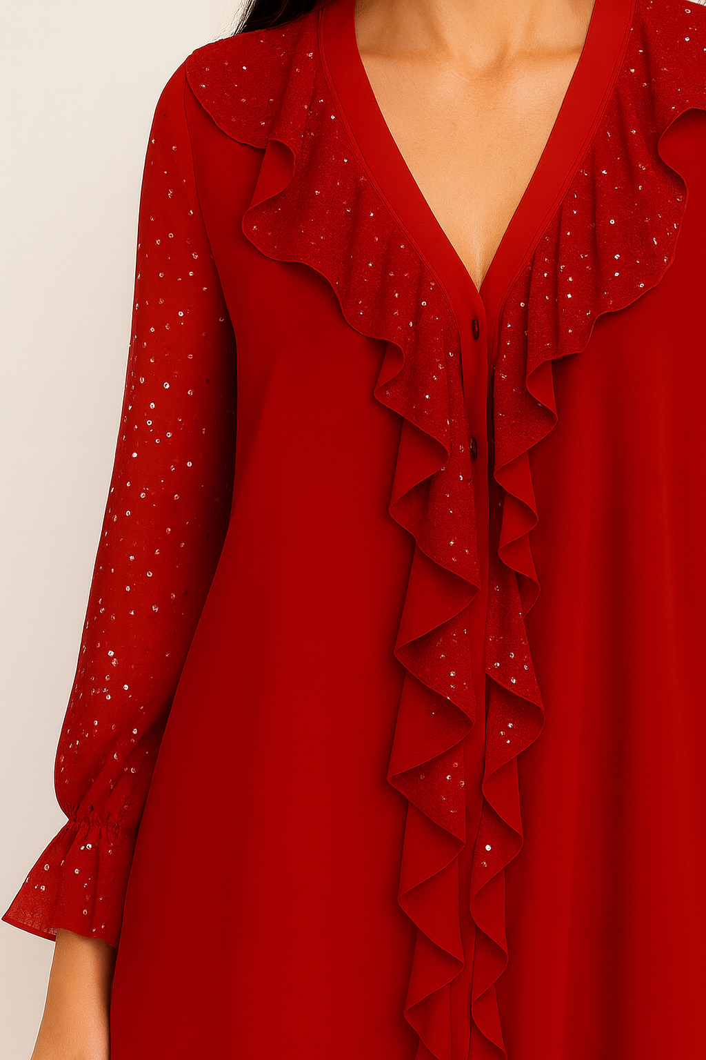 Bluse Damen mit Rüschen | Glitzer-Details & Sofort Eleganter Look