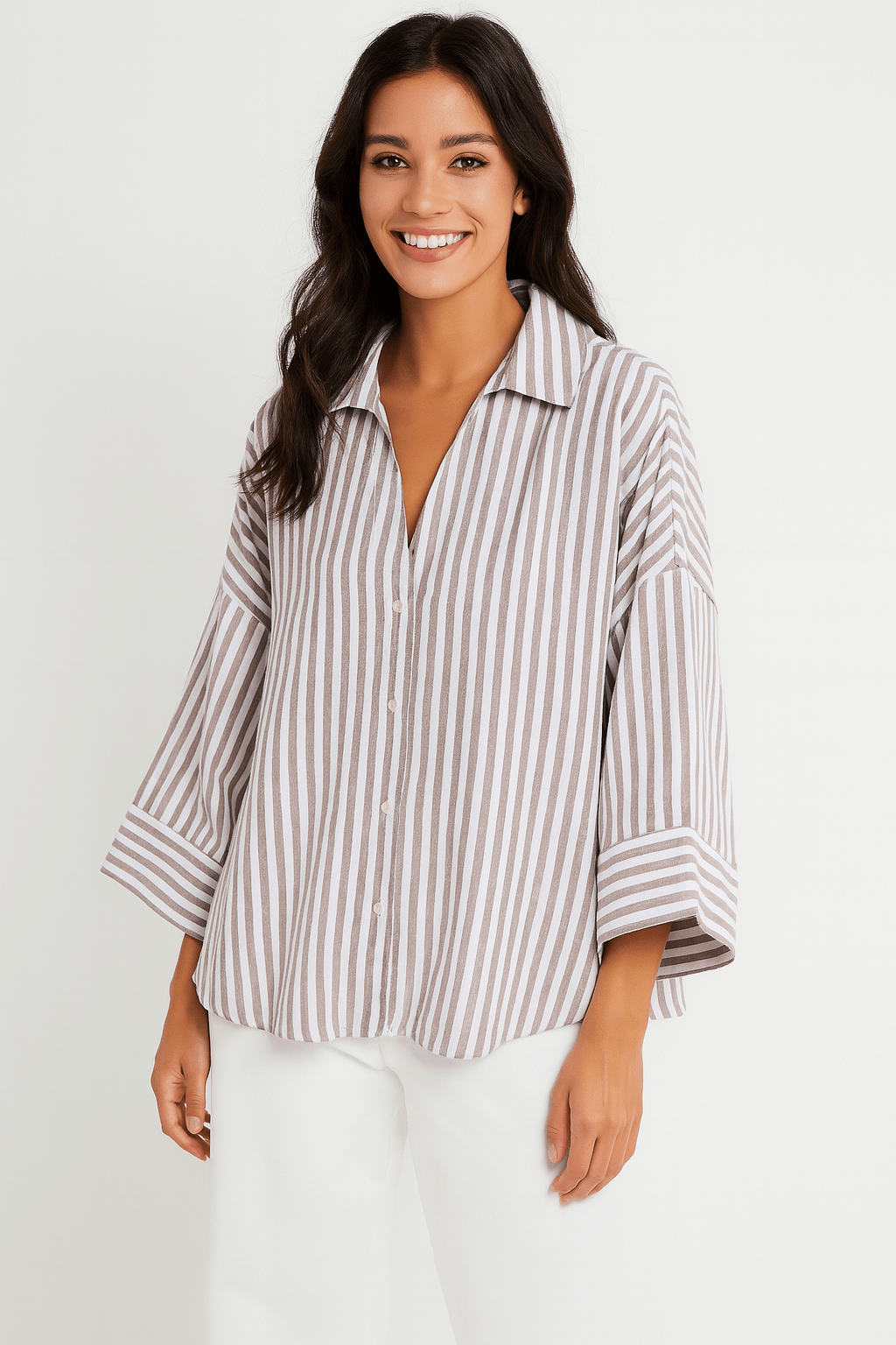 Jolie Oversize Bluse gestreift mit Knöpfen 6