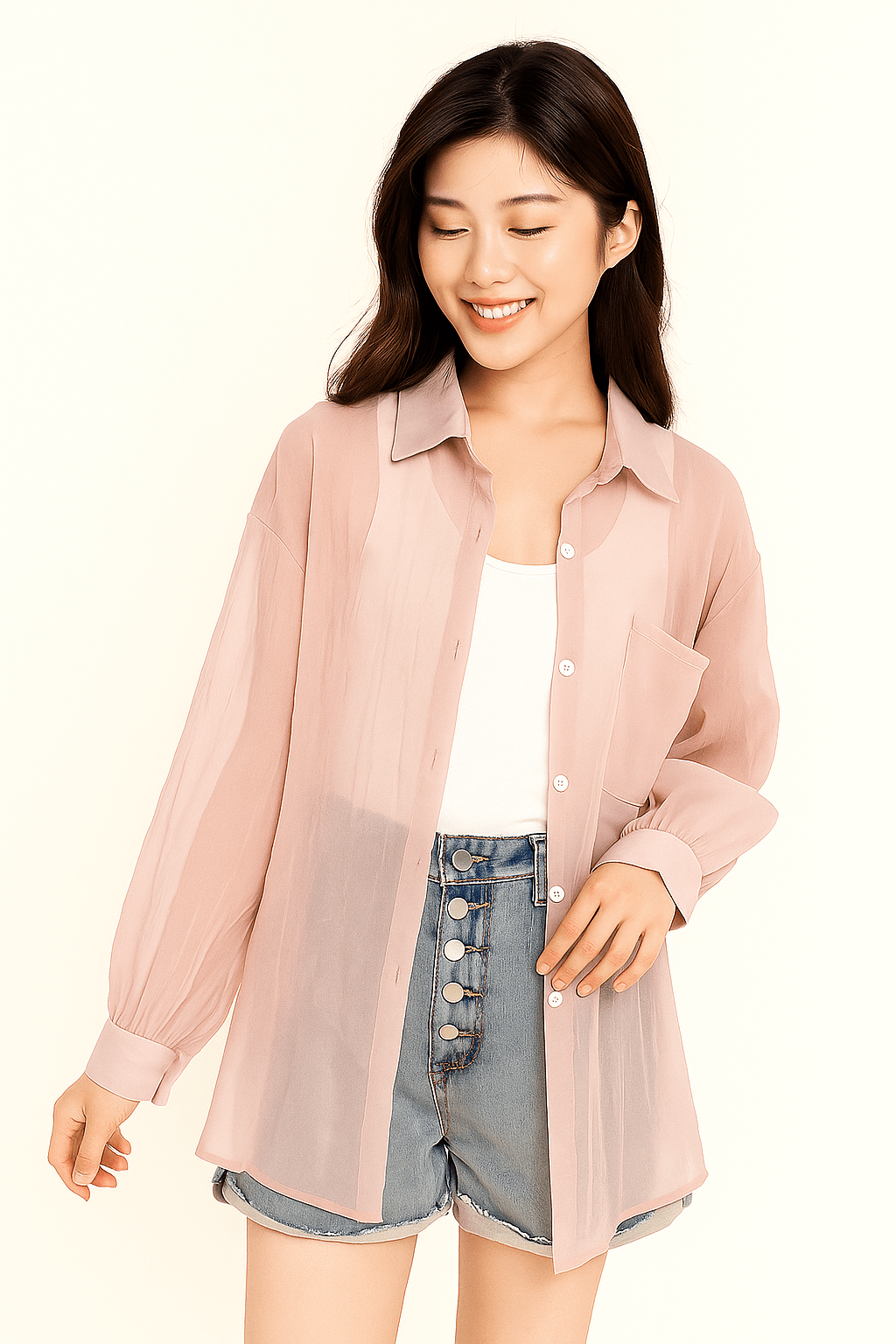 Yvet Lockere Bluse mit Knopfleiste und Brusttasche 4