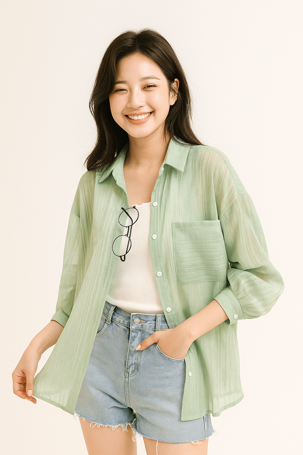 Yvet Lockere Bluse mit Knopfleiste und Brusttasche 6