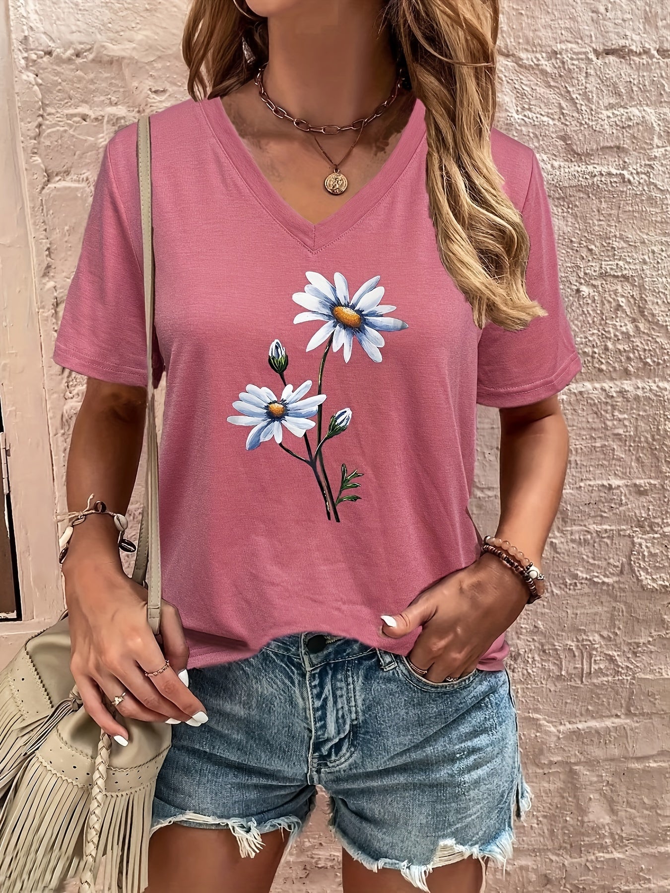 Celine™ - Floral V-Ausschnitt T-Shirt 5