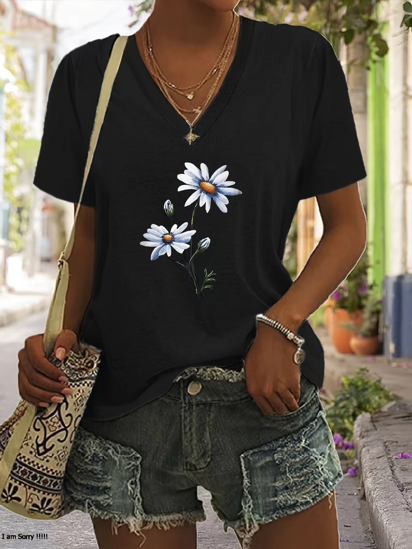 Celine™ - Floral V-Ausschnitt T-Shirt 6