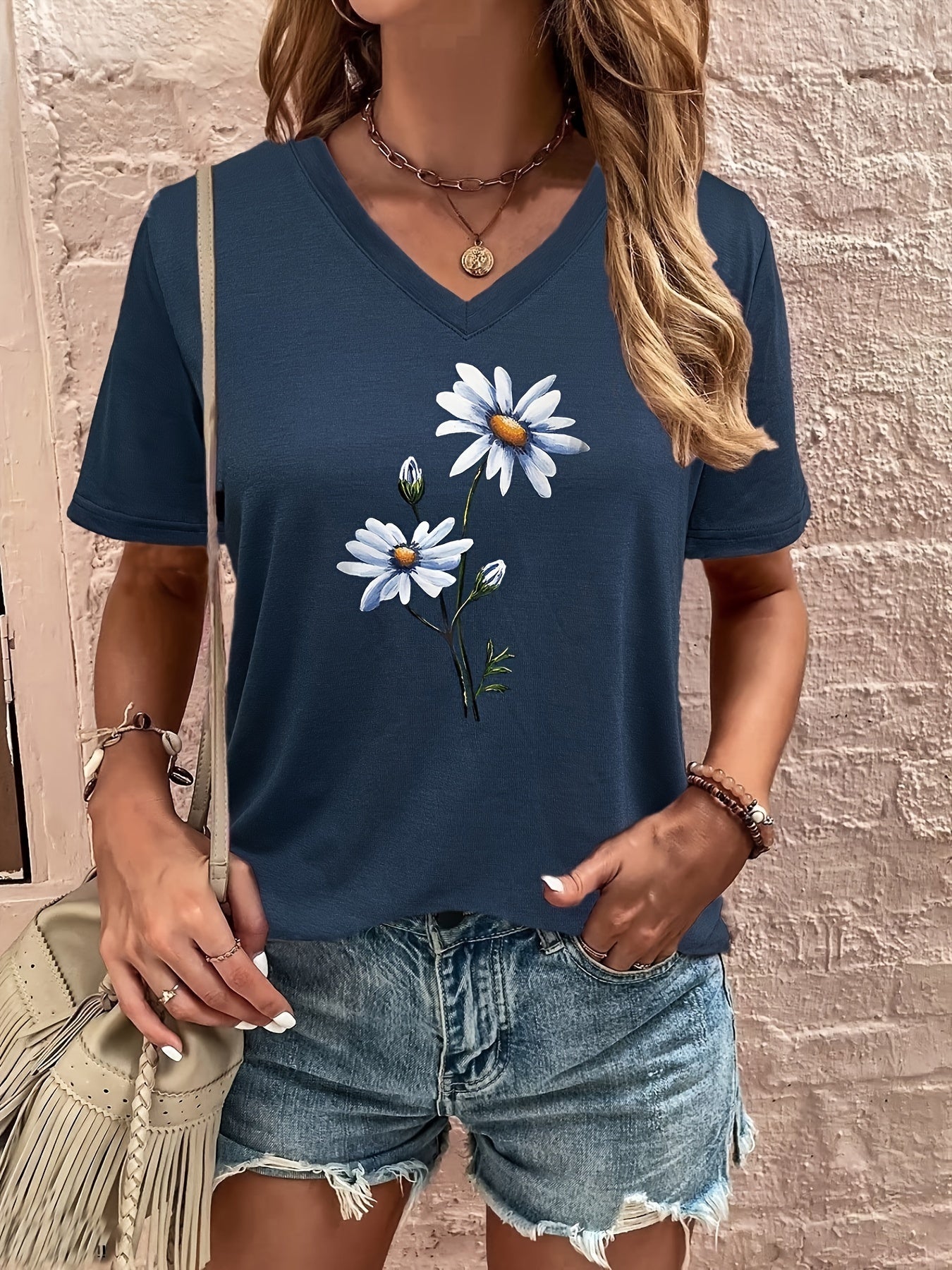 Celine™ - Floral V-Ausschnitt T-Shirt 7