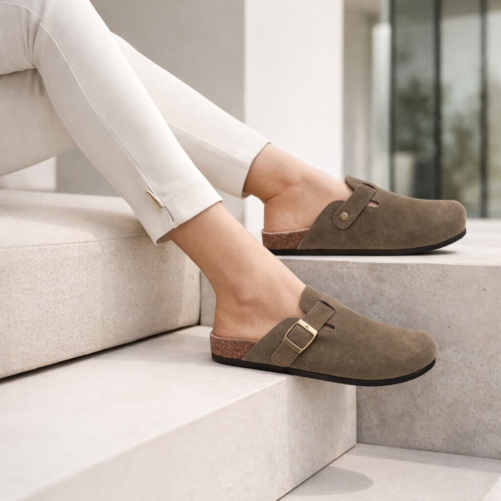 Clogs aus Wildleder Damen Herren | Verstellbare Schnalle & Fußbett-Komfort