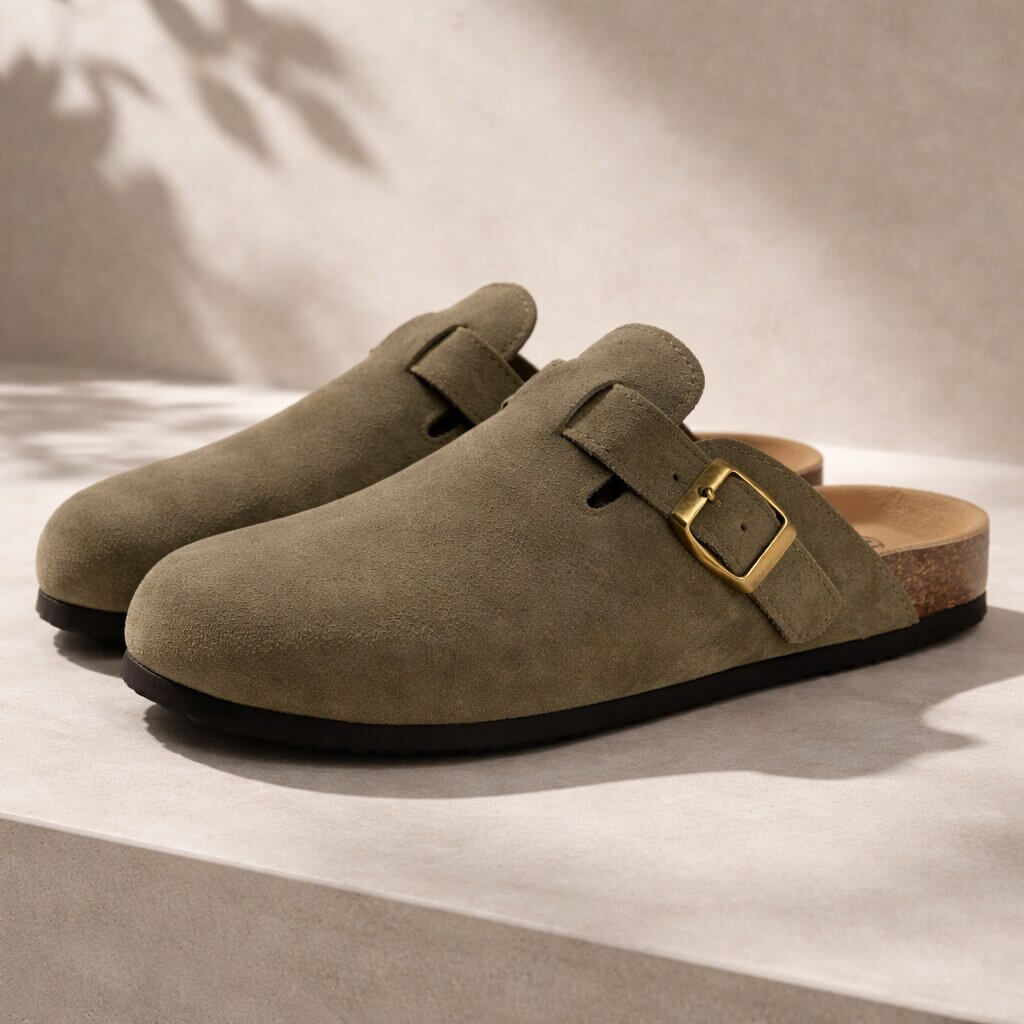 Clogs aus Wildleder Damen Herren | Verstellbare Schnalle & Fußbett-Komfort