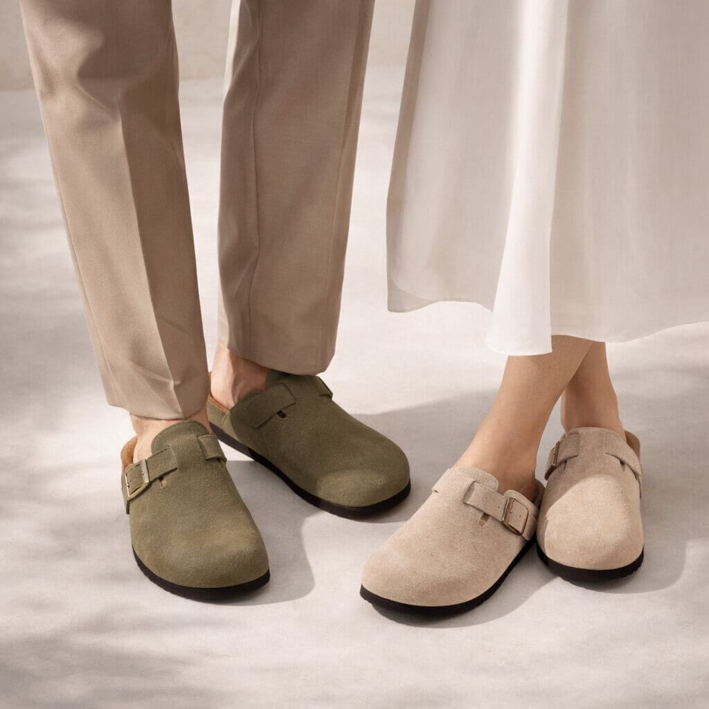 Clogs aus Wildleder Damen Herren | Verstellbare Schnalle & Fußbett-Komfort