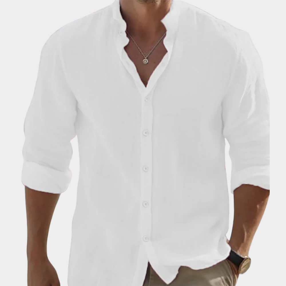 Langarm Hemd Herren | Stehkragen & Locker