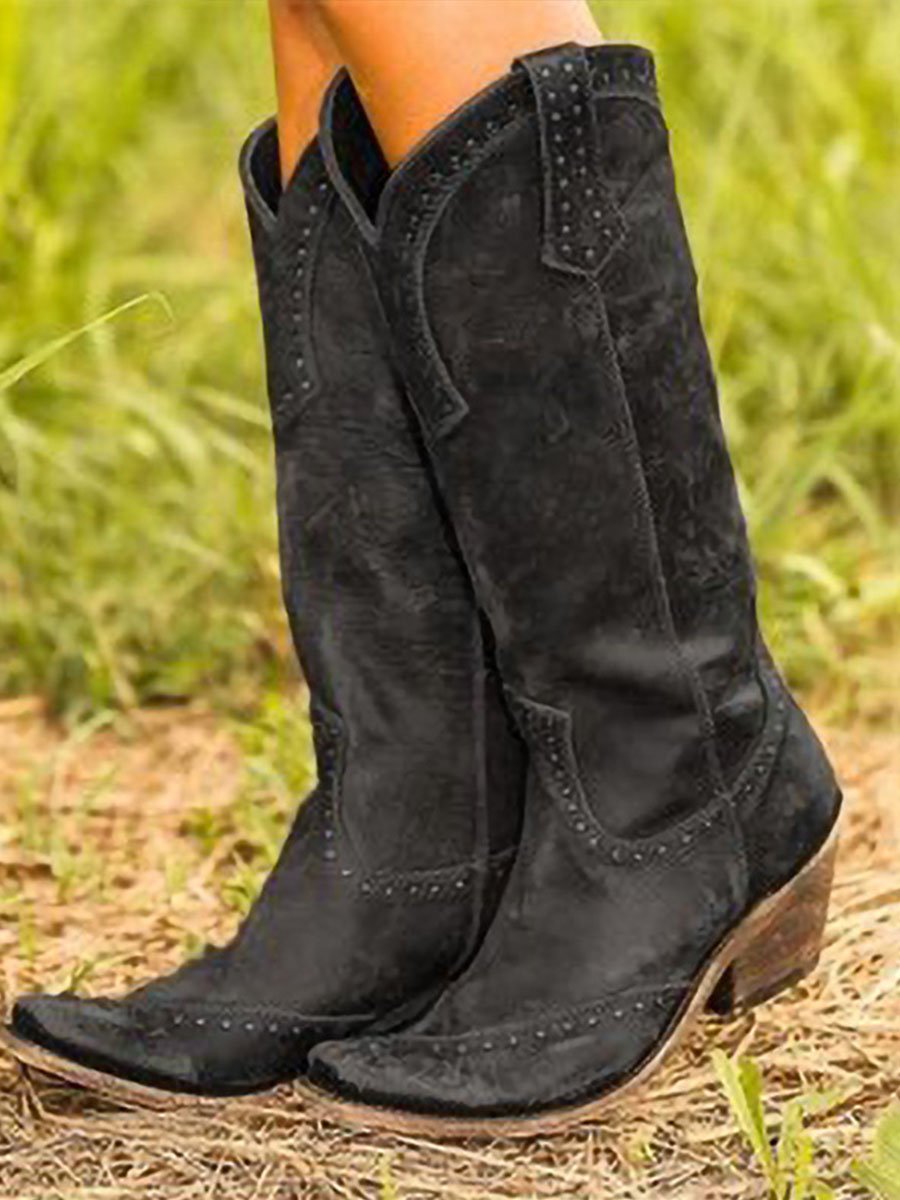 Cowboystiefel Damen | Kniehoch mit Nieten-Detail