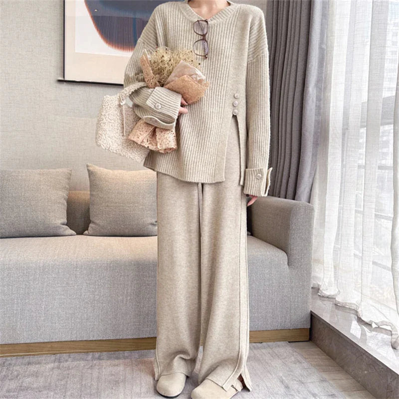 Damen 2-teiliges Strick-Set – Pullover & Jogginghose