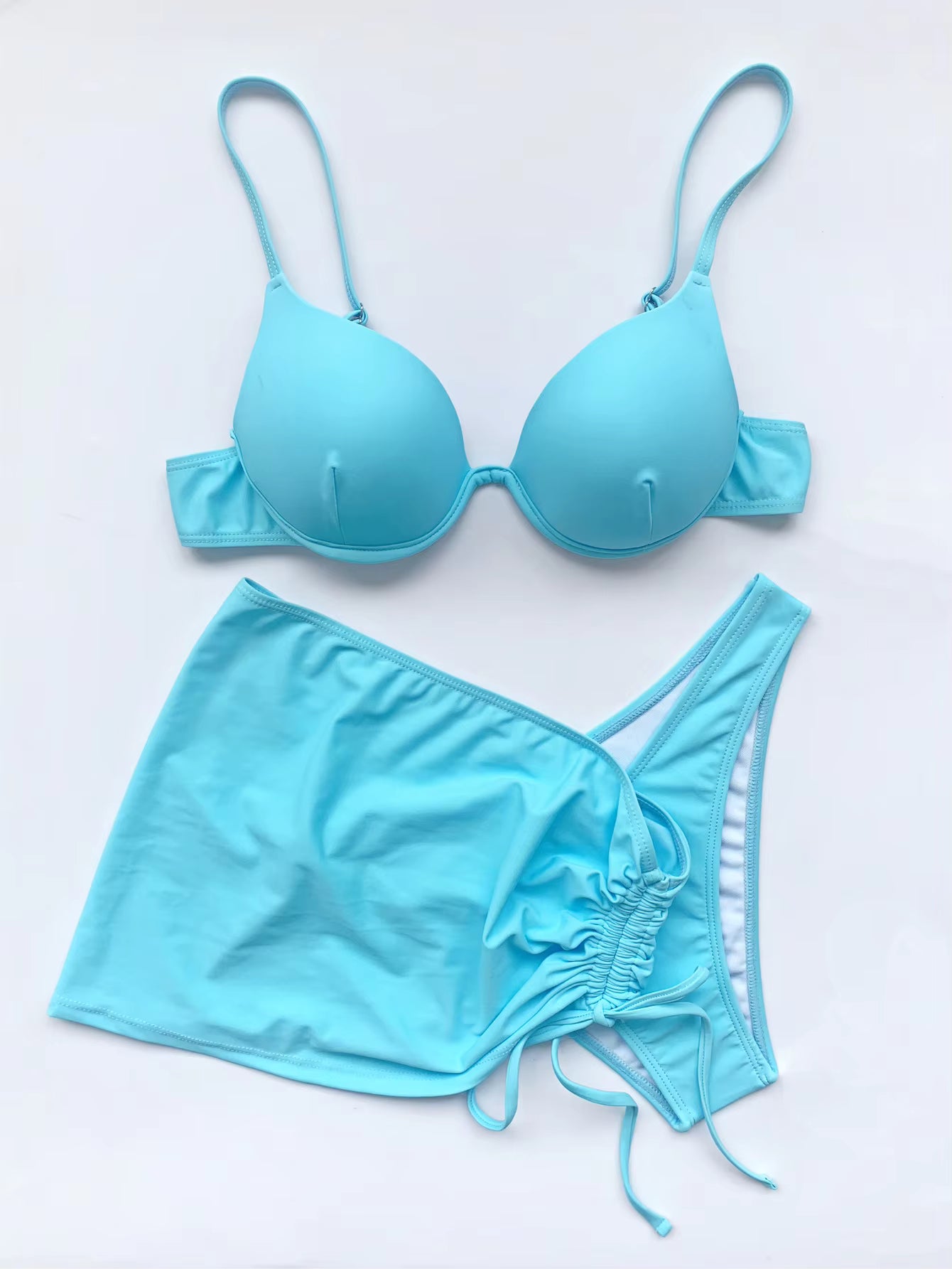 Damen Bikini Set | Bügel-Oberteil & Geraffter Strandrock | Verstellbare Träger