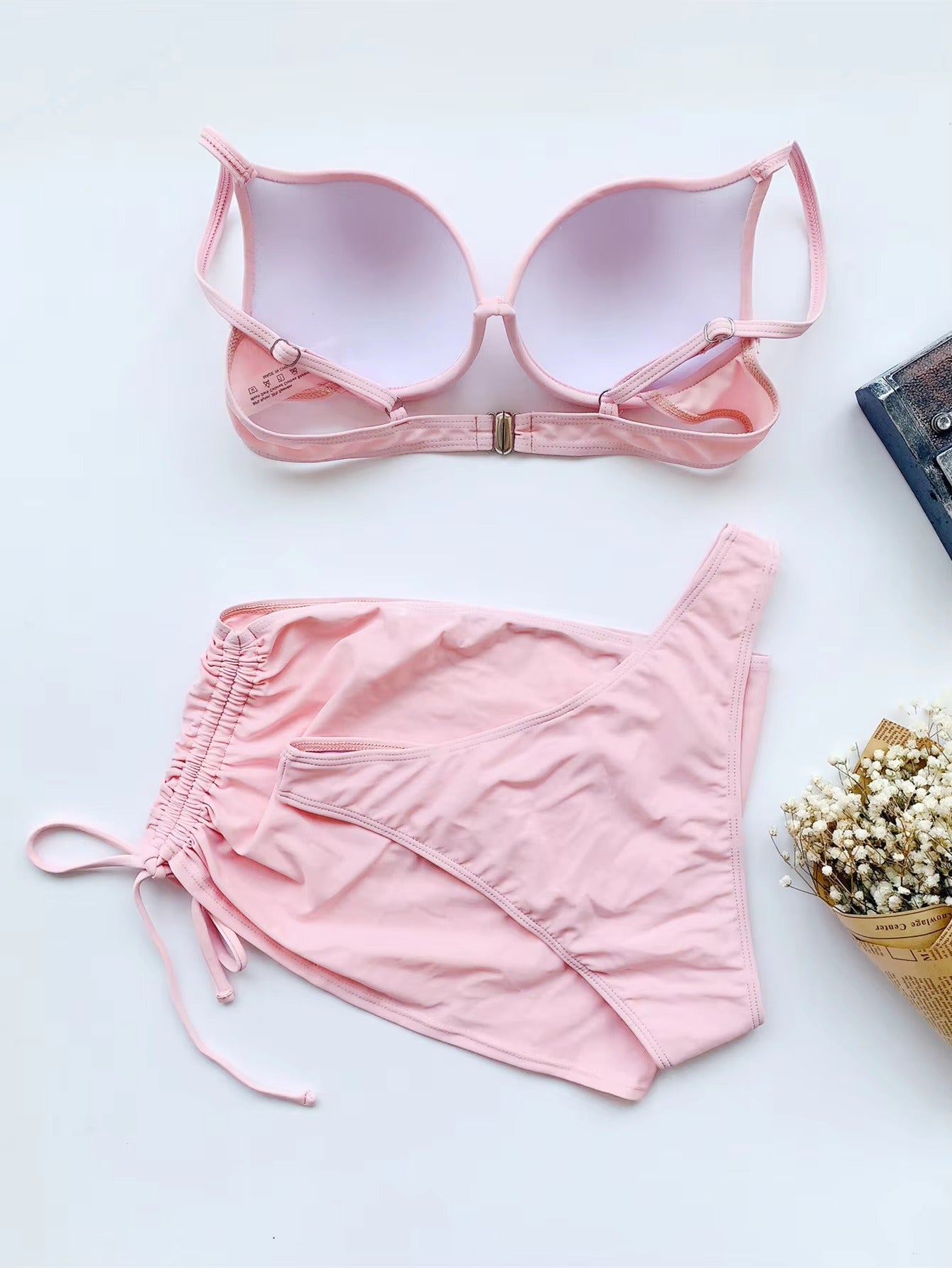 Damen Bikini Set | Bügel-Oberteil & Geraffter Strandrock | Verstellbare Träger