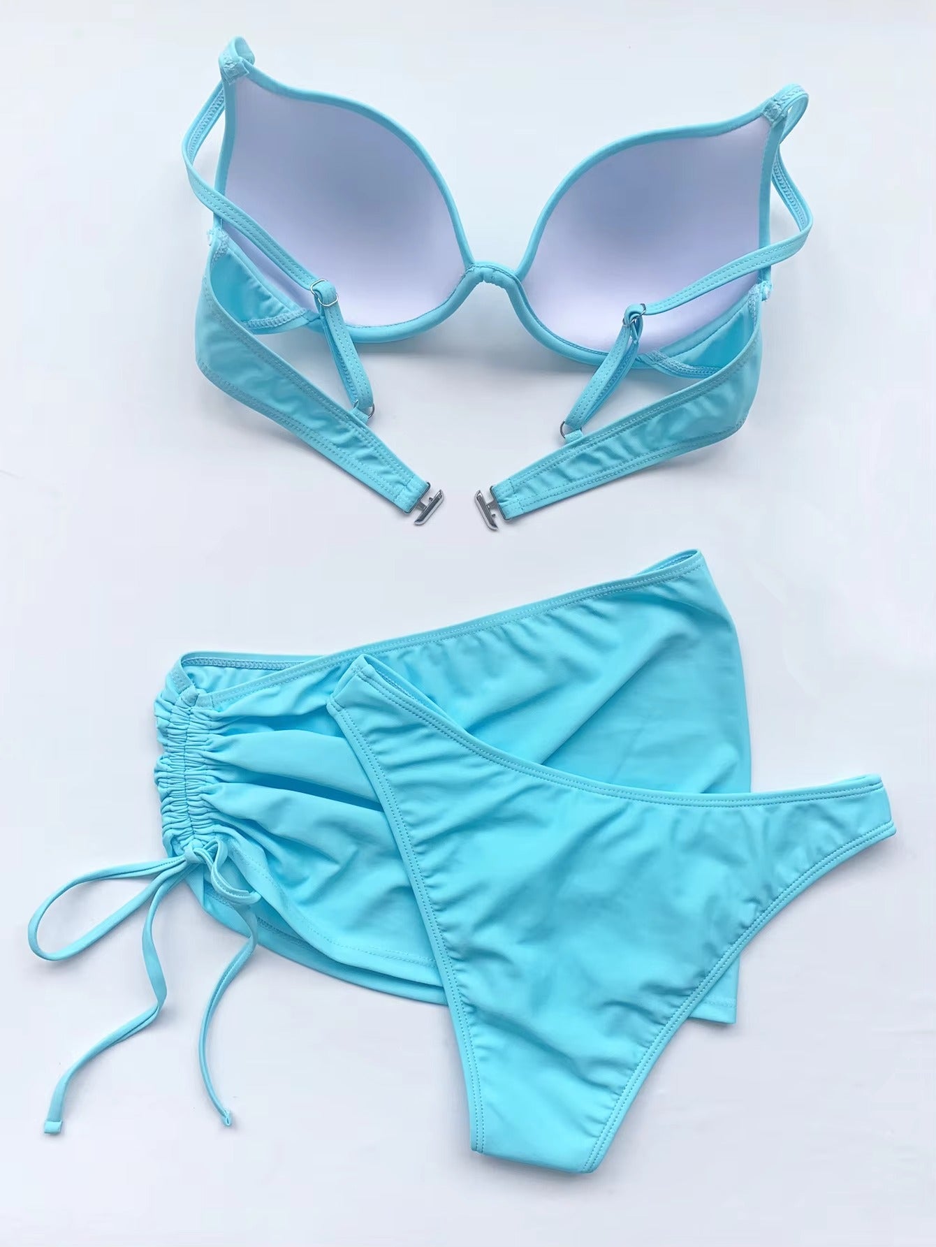 Damen Bikini Set | Bügel-Oberteil & Geraffter Strandrock | Verstellbare Träger