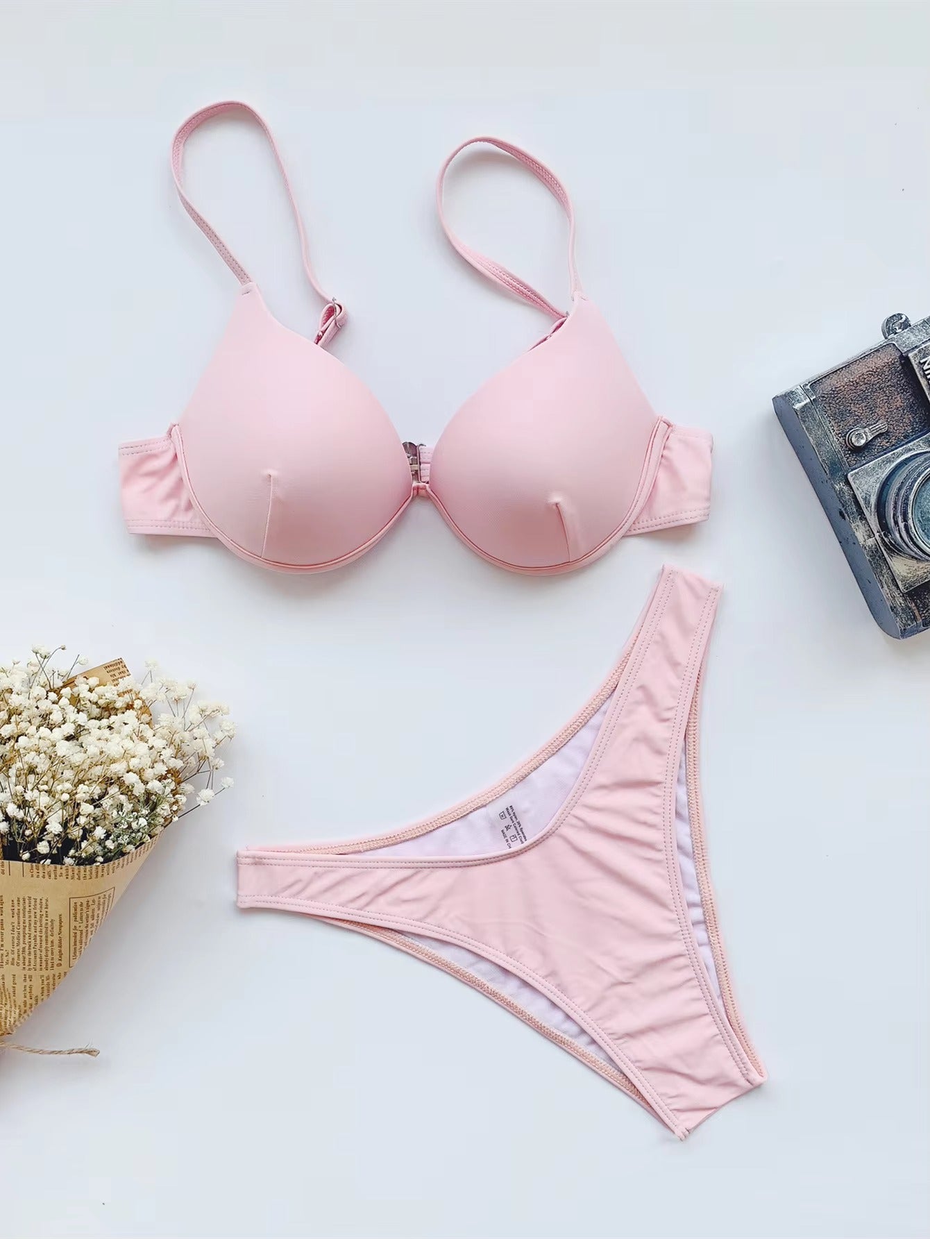 Damen Bikini Set | Bügel-Oberteil & Geraffter Strandrock | Verstellbare Träger