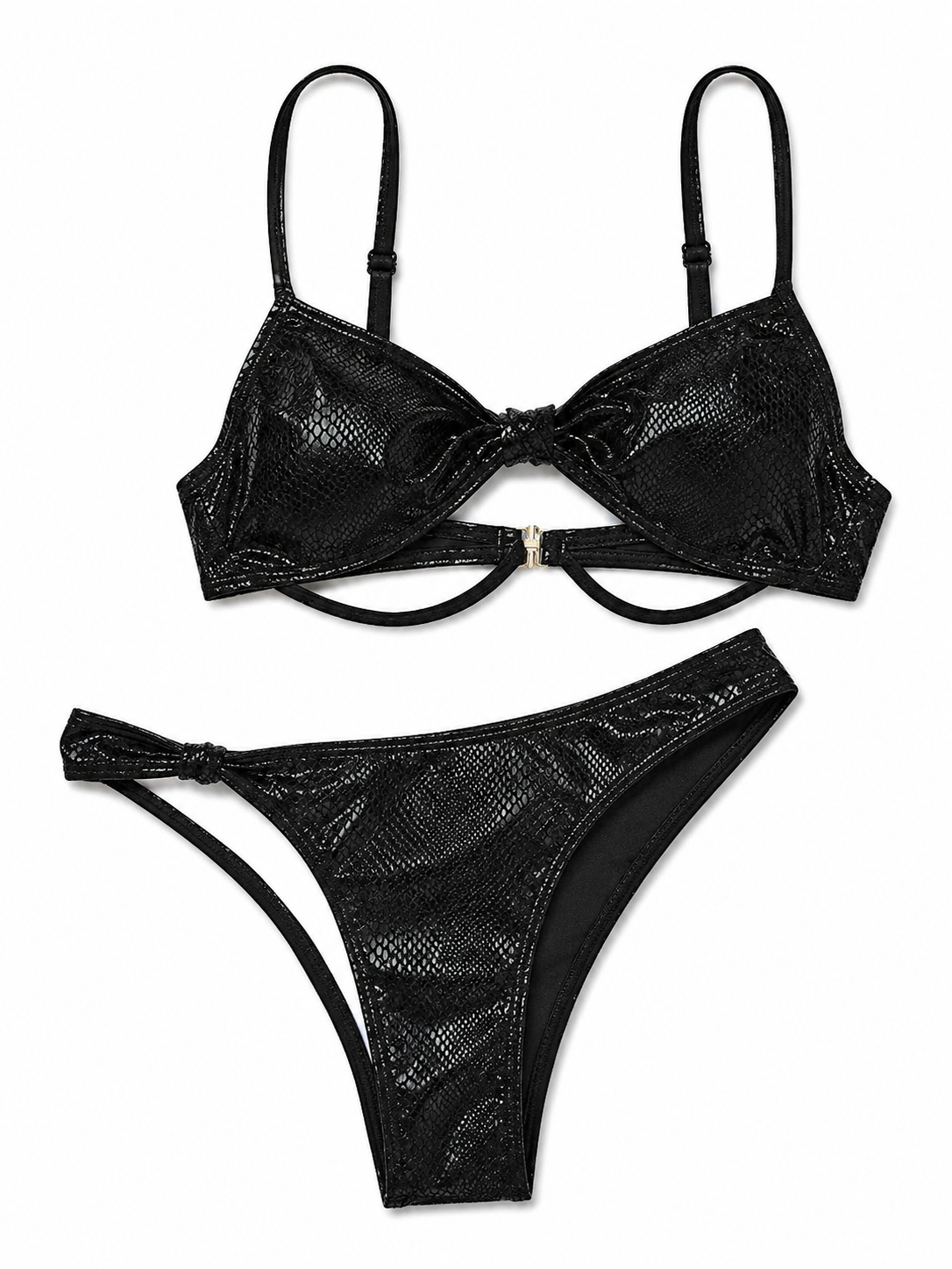 Damen Bikini Set | Metallic Python-Print mit Cut-Out & Twist-Detail