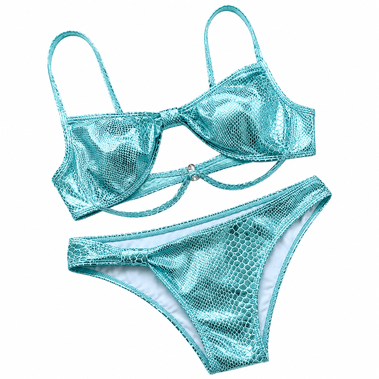 Damen Bikini Set | Metallic Python-Print mit Cut-Out & Twist-Detail