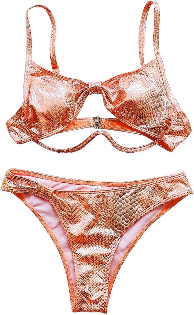 Damen Bikini Set | Metallic Python-Print mit Cut-Out & Twist-Detail