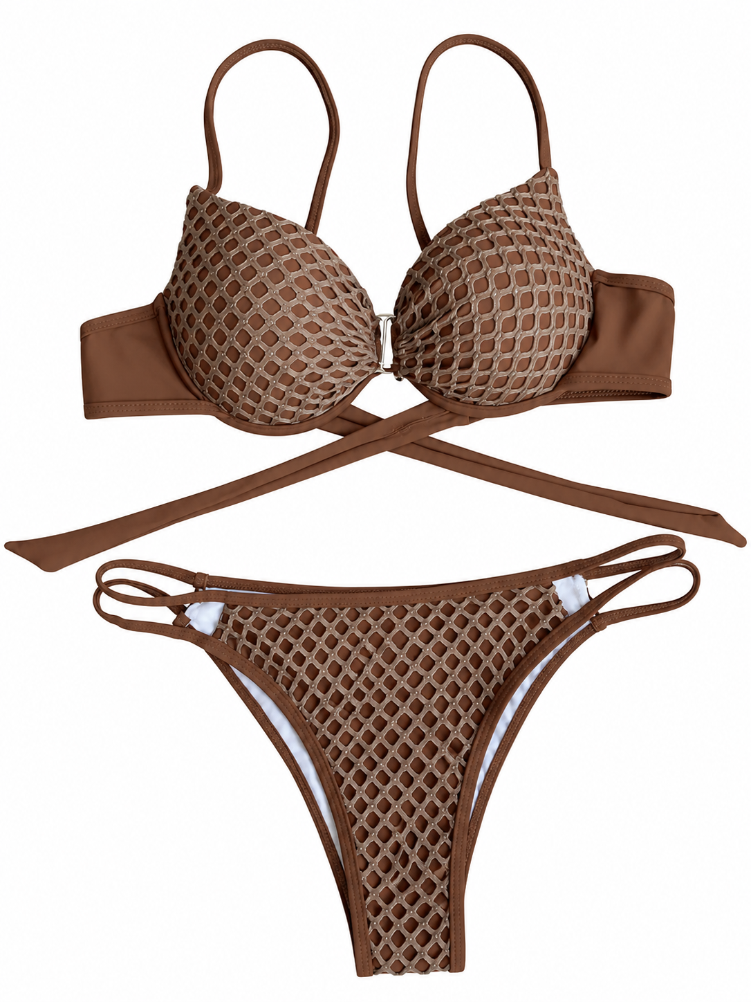 Damen Bikini Set | Netzstruktur-Overlay & Geformte Cups | Goldener Schmetterlingsclip