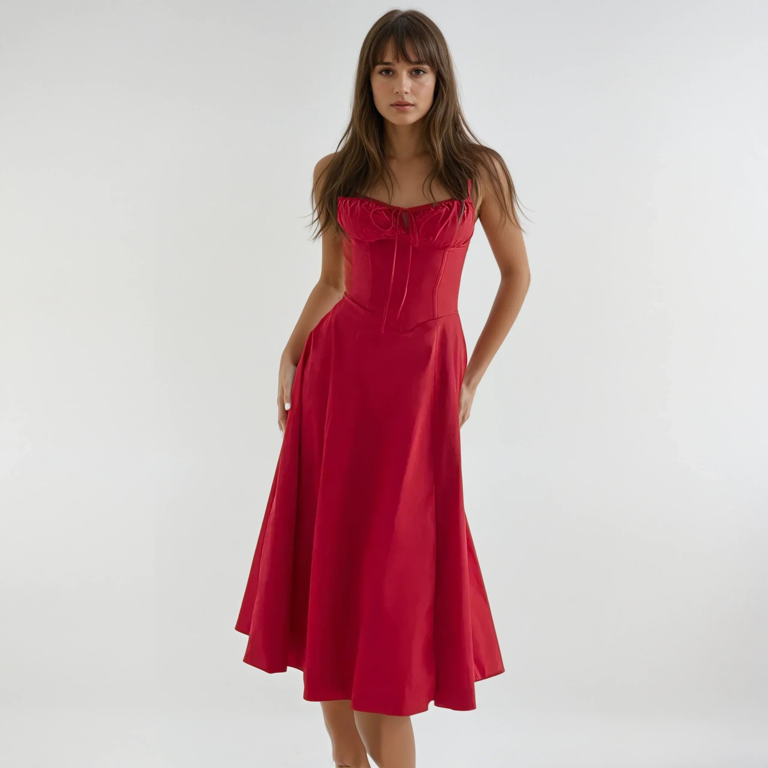 Damen Corsagen Cocktail Midi Kleid – Catherine