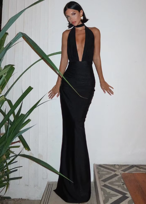 Damen Deep V-Ausschnitt Maxi Kleid - Margaret