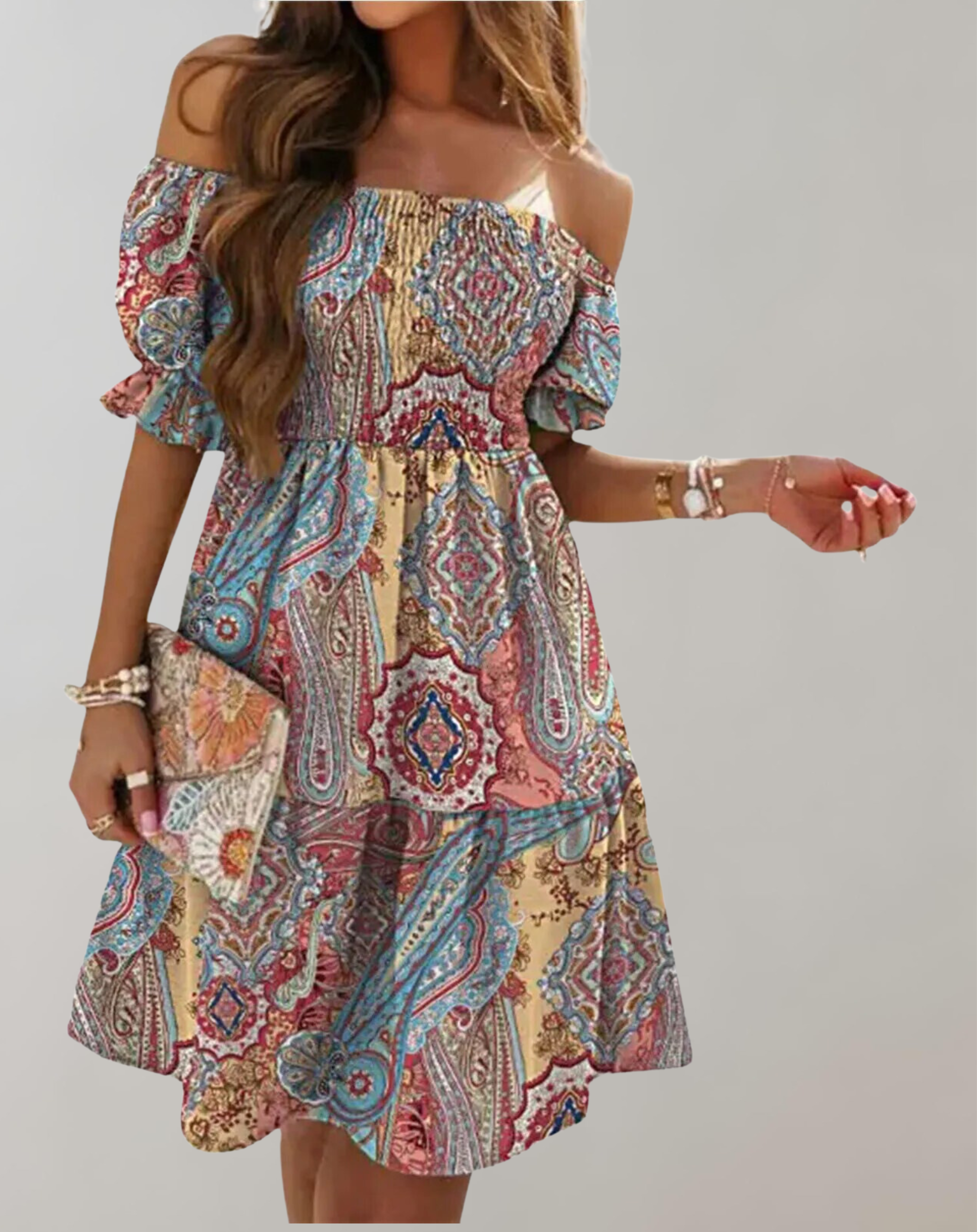 Damen Freizeit Off-Shoulder Sommer Mini Kleid - Erica