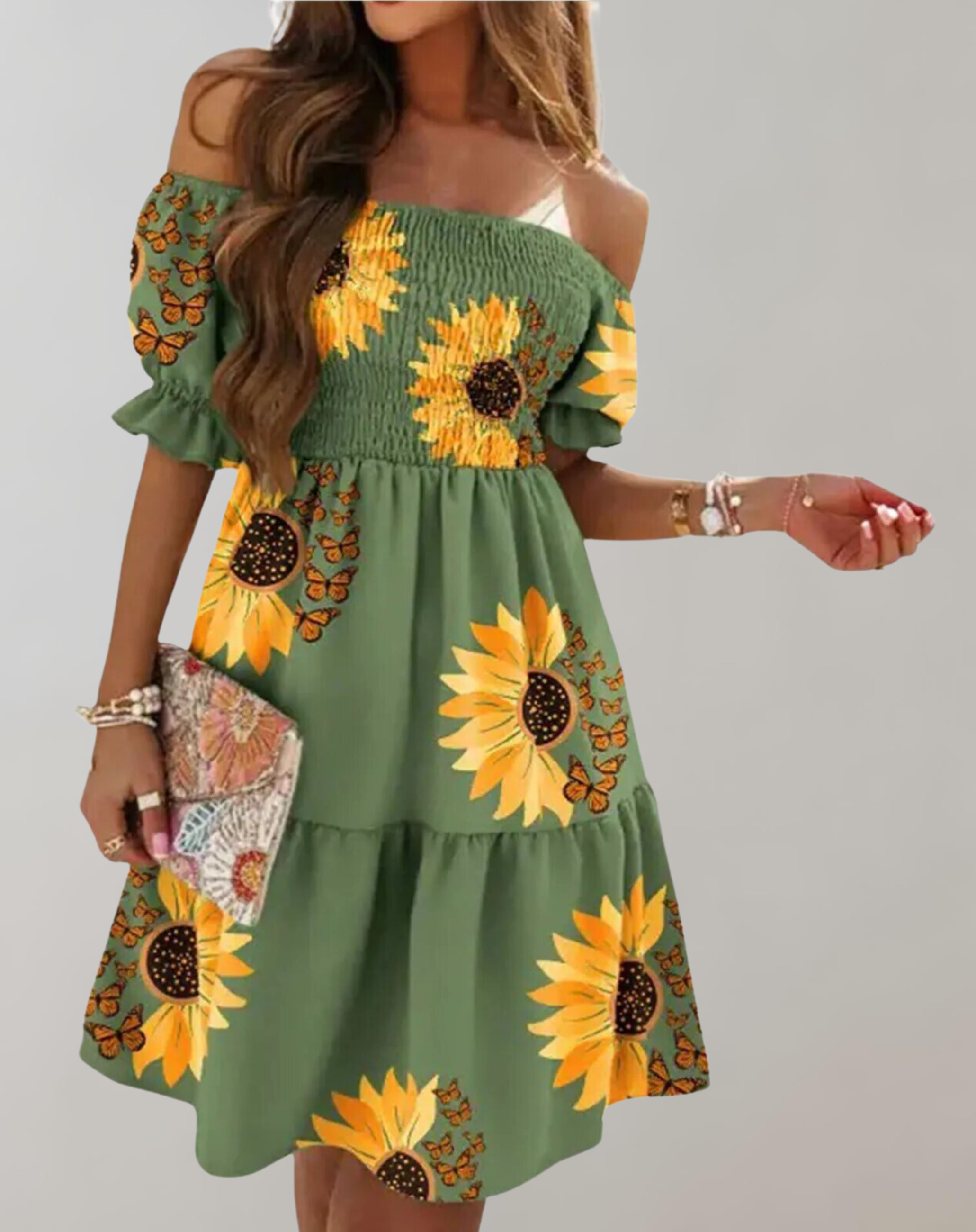 Damen Freizeit Off-Shoulder Sommer Mini Kleid - Erica