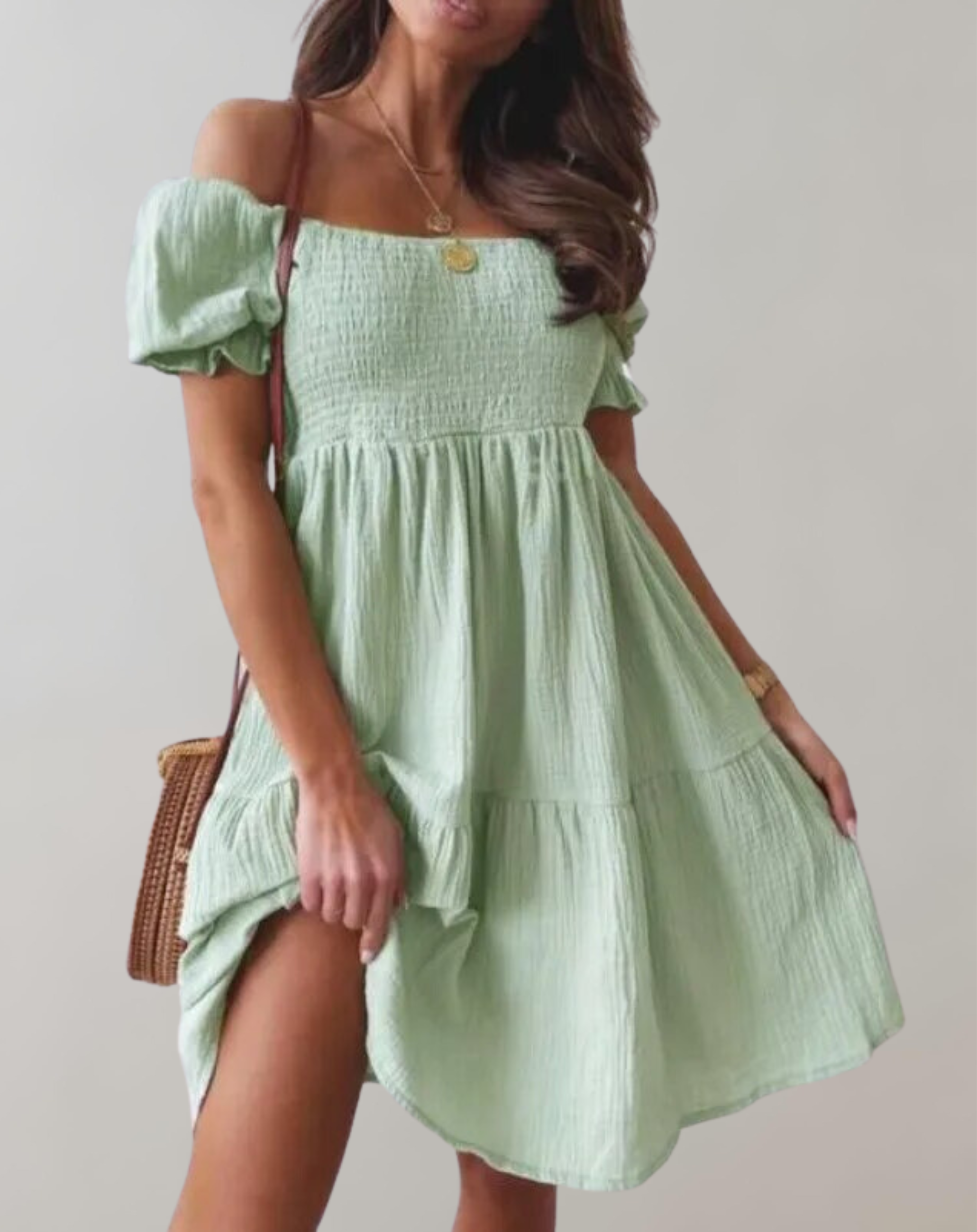 Damen Freizeit Off-Shoulder Sommer Mini Kleid - Erica