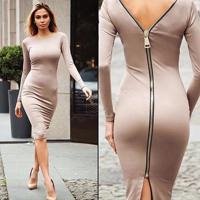 Damen Langarm Abend Midi Kleid - Victoria