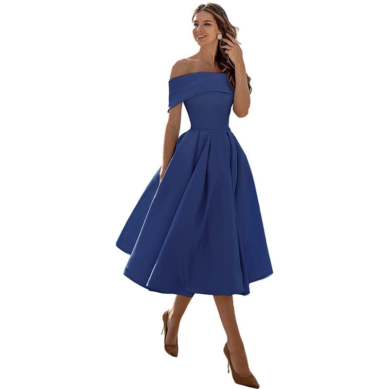 Damen Off the Shoulder Freizeit Midi Kleid - Anastasia