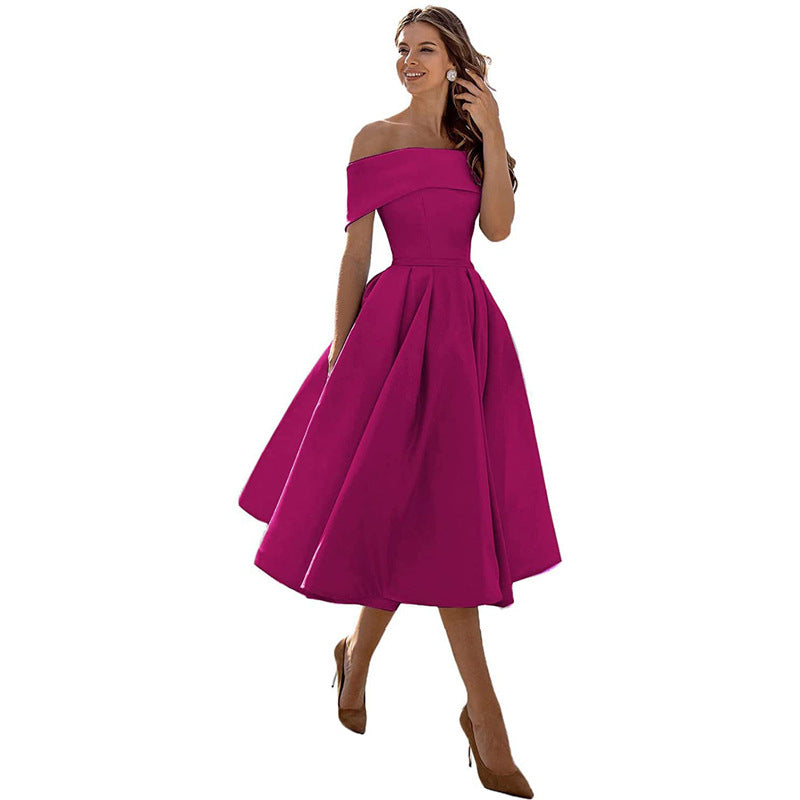 Damen Off the Shoulder Freizeit Midi Kleid - Anastasia