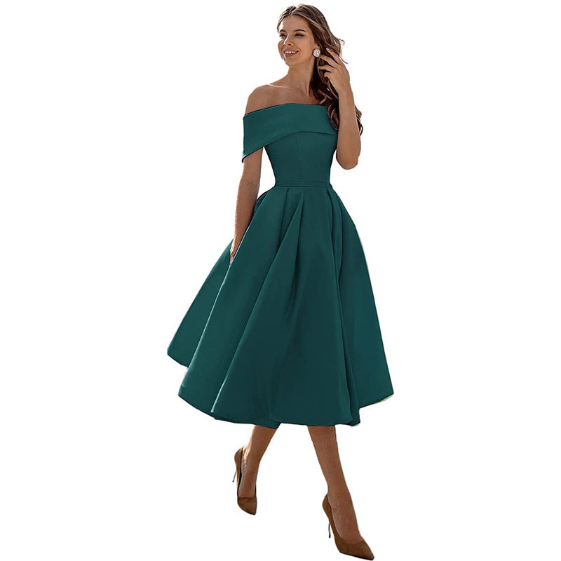 Damen Off the Shoulder Freizeit Midi Kleid - Anastasia