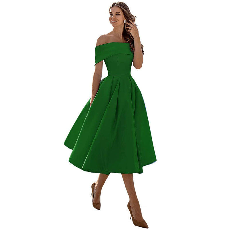 Damen Off the Shoulder Freizeit Midi Kleid - Anastasia