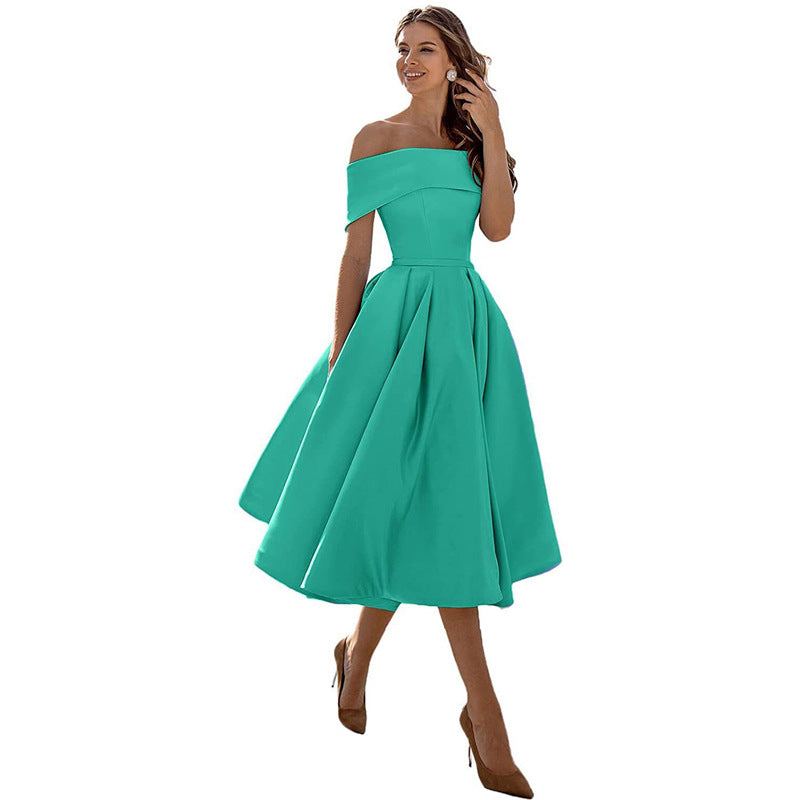 Damen Off the Shoulder Freizeit Midi Kleid - Anastasia