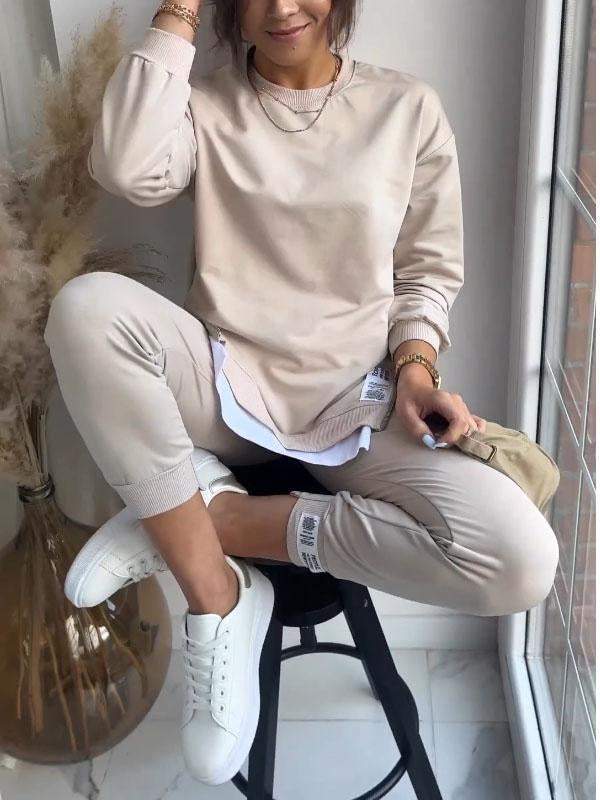 Damen-Patchwork-Sweatshirt mit zweiteiligem Oberteil und Hose
