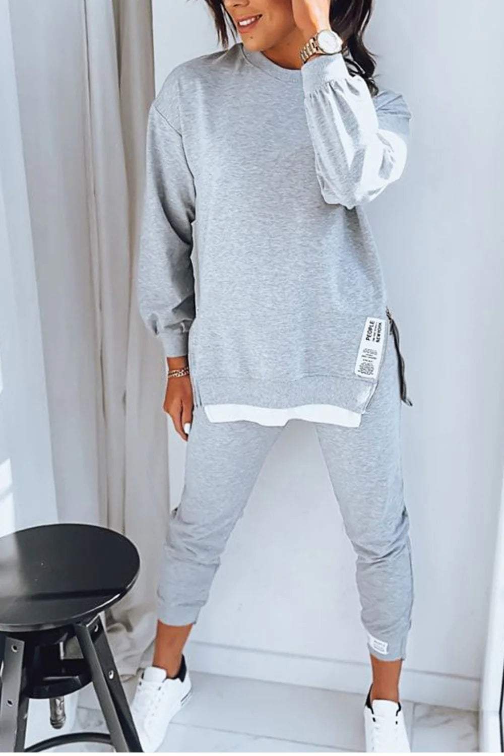 Damen-Patchwork-Sweatshirt mit zweiteiligem Oberteil und Hose
