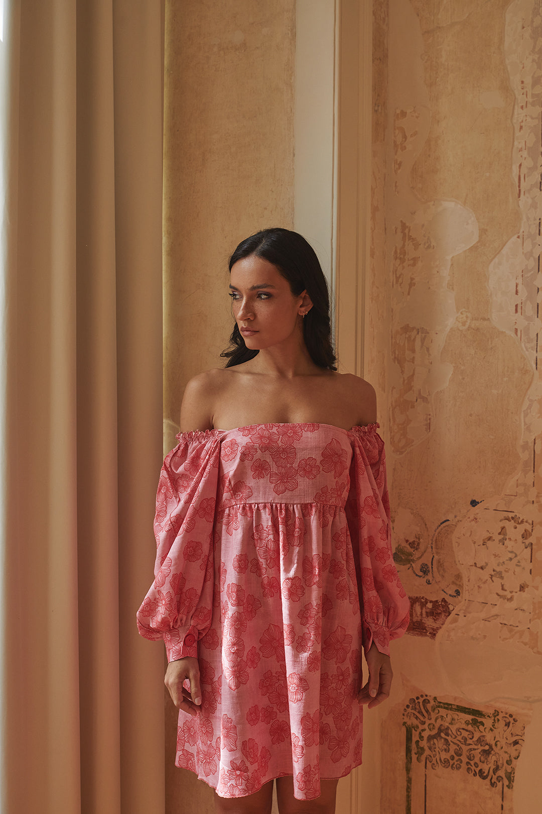 Damen Pink Off-Shoulder Mini Kleid - Abigail