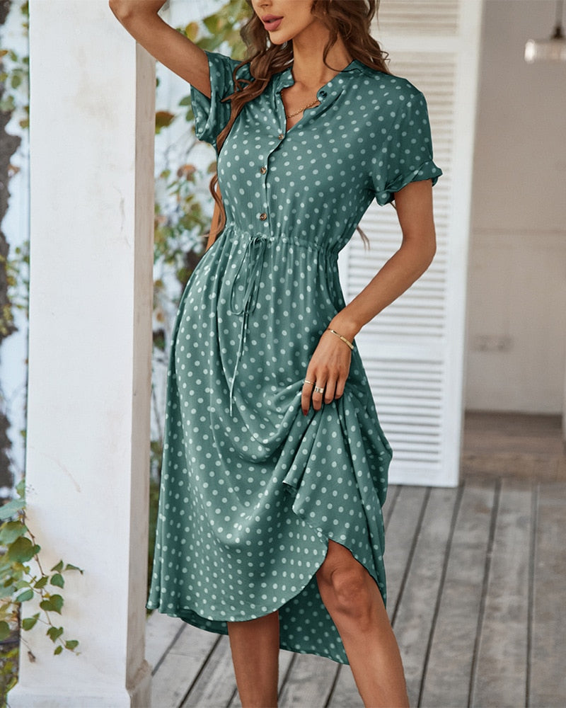Damen Polka Dot Midi Kleid - Isabella