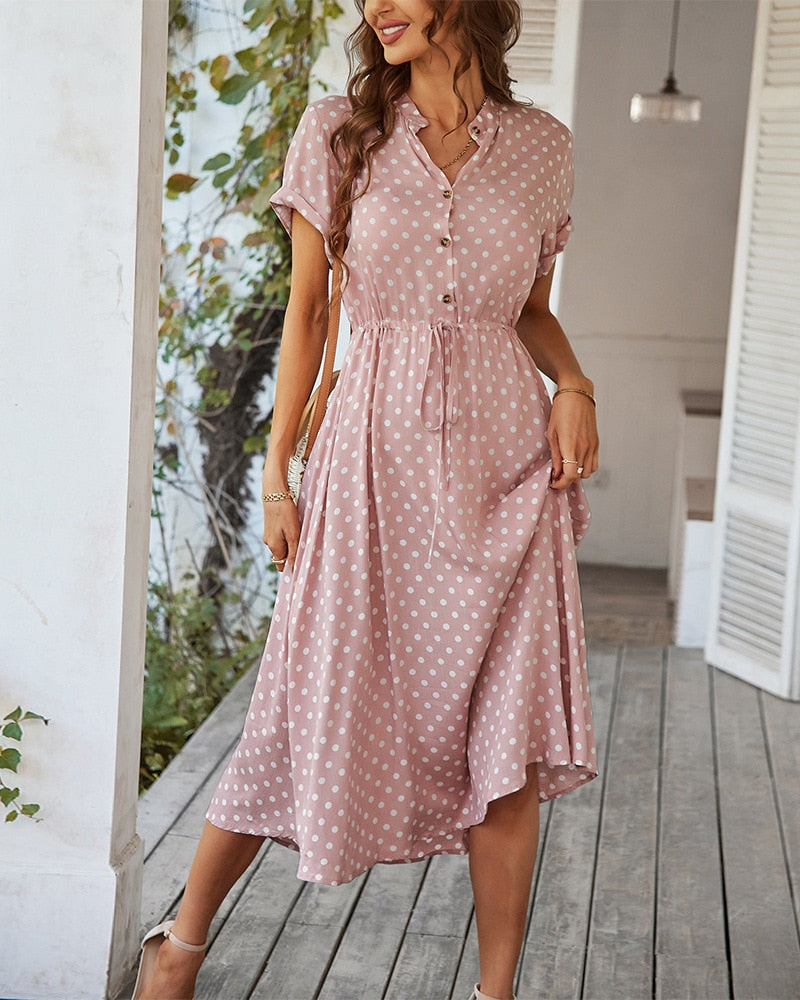 Damen Polka Dot Midi Kleid - Isabella