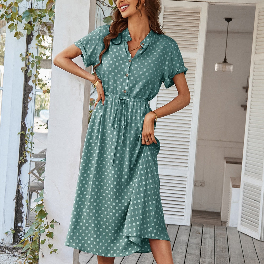 Damen Polka Dot Midi Kleid - Isabella
