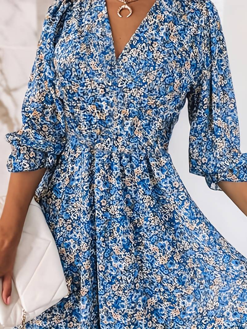 Damen Puffärmel Boho Mini Kleid - Ava