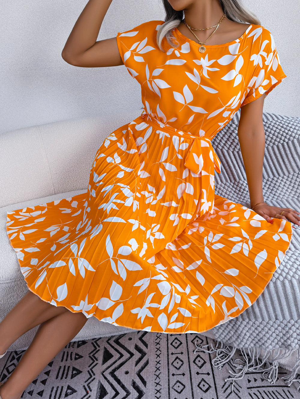 Damen Rüschblätterdruck Midi Kleid - Nina