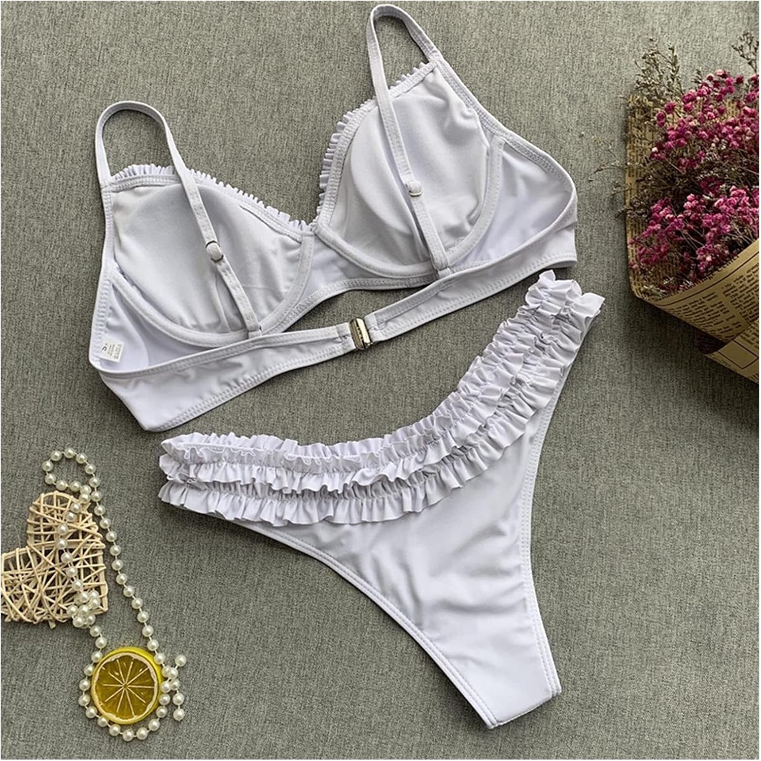 Damen Rüschen-Bikini Set | Geformte Cups & Spaghettiträger