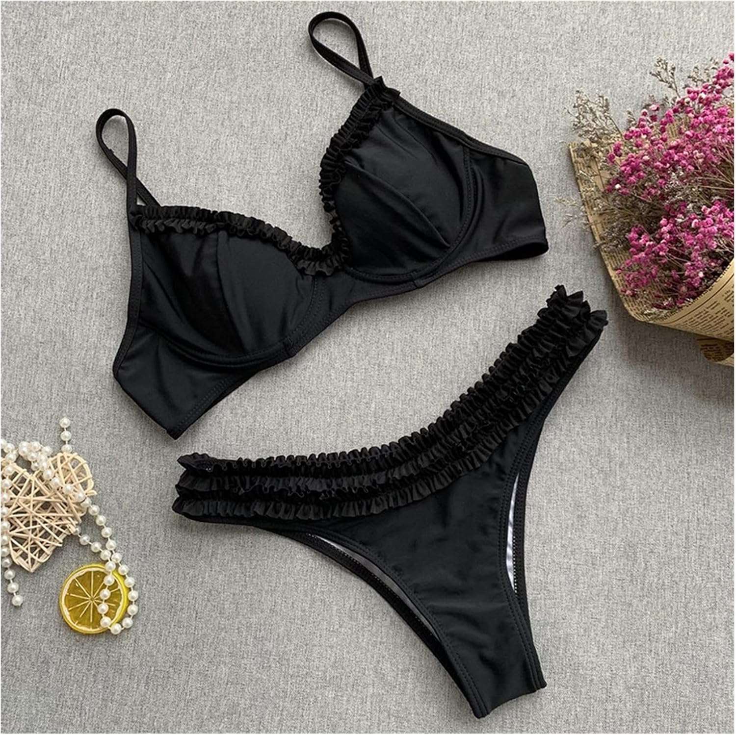Damen Rüschen-Bikini Set | Geformte Cups & Spaghettiträger
