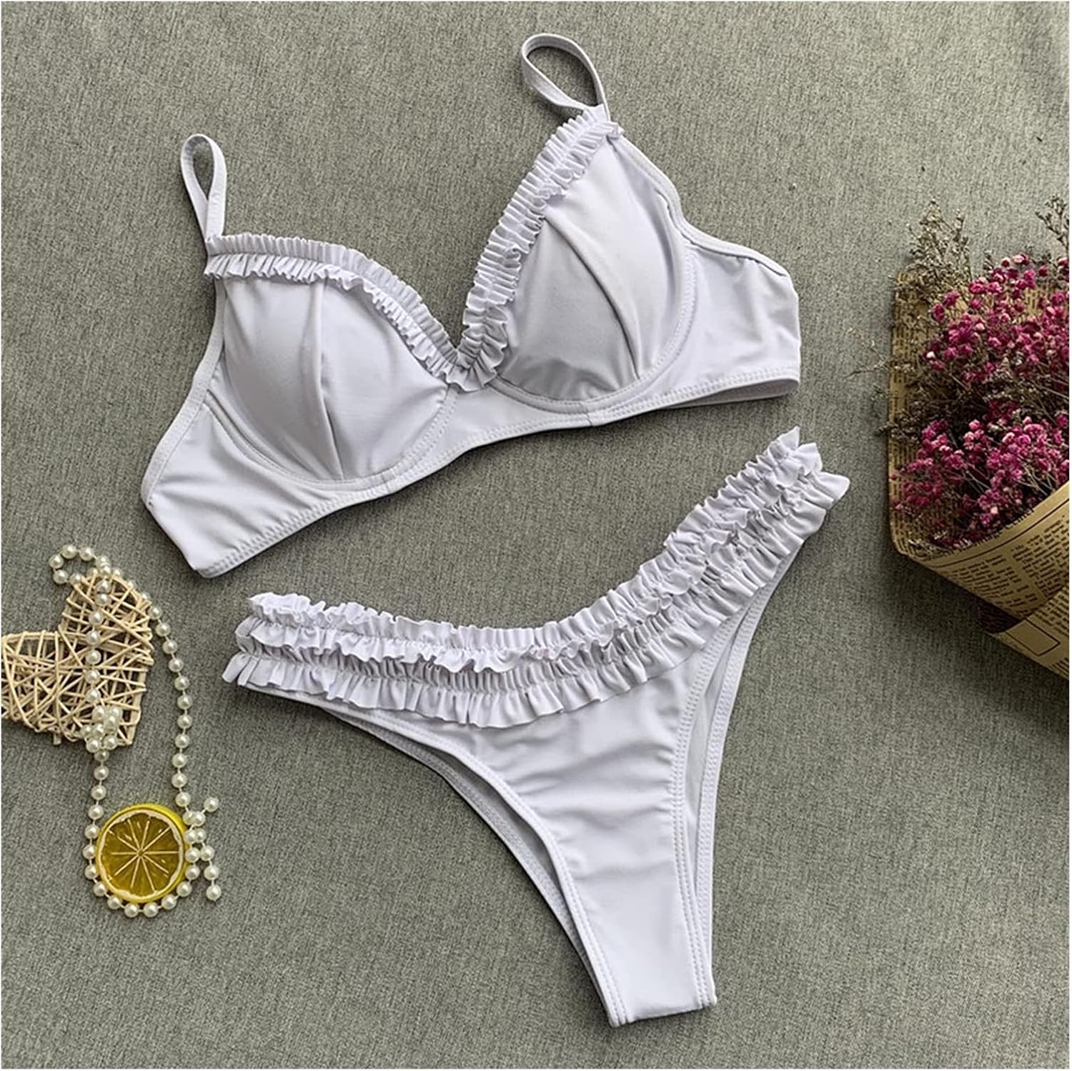 Damen Rüschen-Bikini Set | Geformte Cups & Spaghettiträger