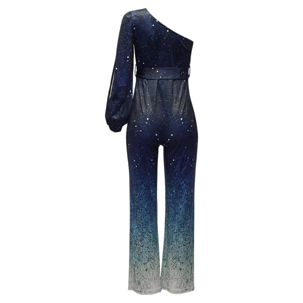 Damen Schulterfreies Retro Outfit mit Ombre Jumpsuit - Mia