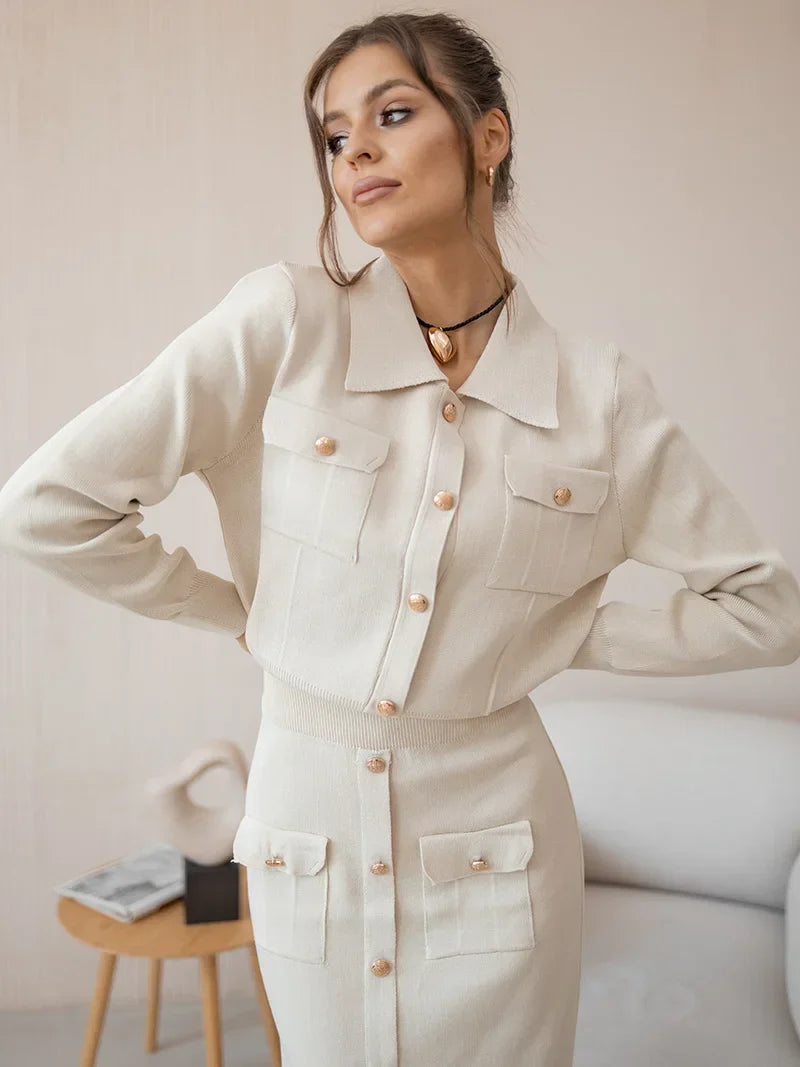 Damen Strick Blazer-Rock Set
